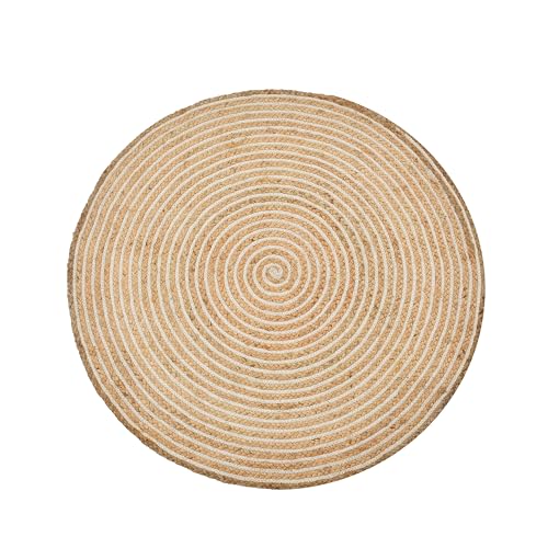 Image of Hand Woven Braided Carpet Rugs|Round Traditional Spiral Design Jute Door mat|Mat for Bedroom,Living Room,Dining Room,Yoga (90X90 CM, Beige3)