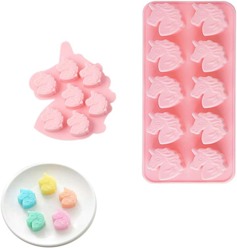 2 Pack Unicorn Head Silicone Mold Trays for Chocolate, Hard Candy, Ice Cube, Jello, Mini Soap, Bath Bomb, Cake Baking, Resin Crayon