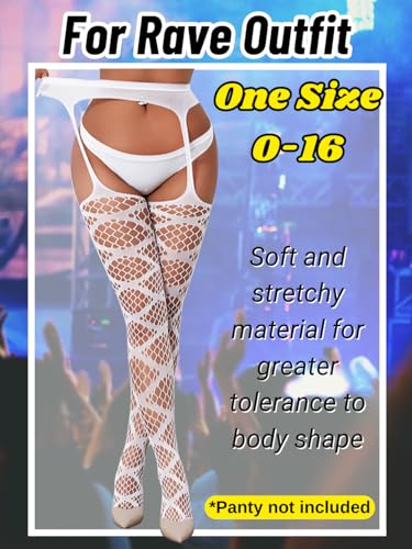 Image of Kaei&Shi Womens Thigh High Fishnet Garter Stockings Rave Party | Suspender Pantyhose, Sexy Tights for Date Night Club