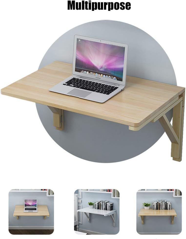 LUNEZY Wall Mounted Folding Folding Table Kitchen Pine Wood Dining Table Workbench Computer Desk Kids Table for Home Kitchen Bedroom Office Bathroom Balcony