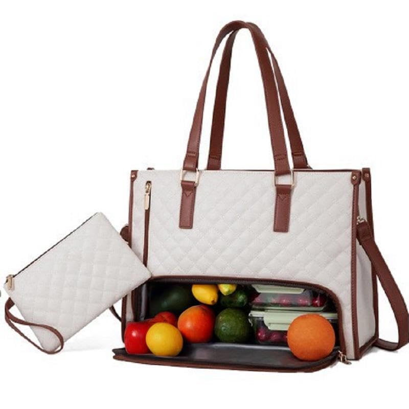 2 in 1 Tote Bag Lunch Bag Combo, 15.6 Inch Leakproof Tote Bags with Insulated Lunch Compartment, Large Capacity Computer Handbags for Women, Laptop Handbags with Purse for Business, Work
