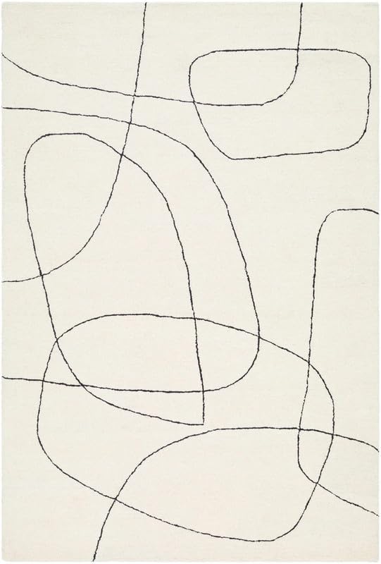 Modern Minimal Line Art Area Rug 9x12 ft | Ivory Abstract Hand Tufted Living Room Carpet