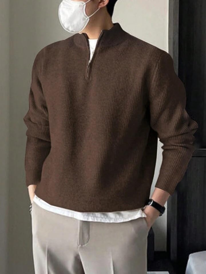 Image of ColorChakra High Neck Woollen Sweater for Mens Half Zip Wool Cardigan Plus Size M to 5XL