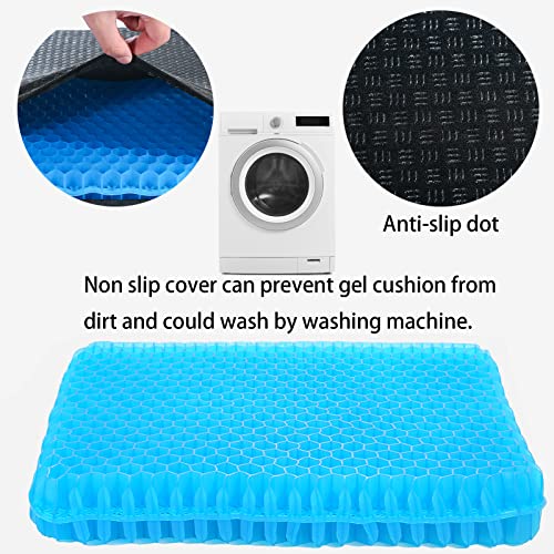 Gel Seat Cushion 2.4 Inch Thick, Double Thicken Layer, Relief Tailbone Pressure, Breathable Honeycomb Design Gel Cushion With Washable Non-Slip Cover For Office Chair, Car Seat, Wheelchair (Blue) #TOP2