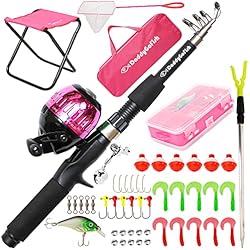 Caña De Pescar Rosa Daddy Go Fish Niños Caña de Pescar telescópica Spincast Combo Silla Plegable Soporte de Varilla Caja de Aparejos Red de Cebo Bolsa de Transporte Niños Niñas - Rosa, 5ft