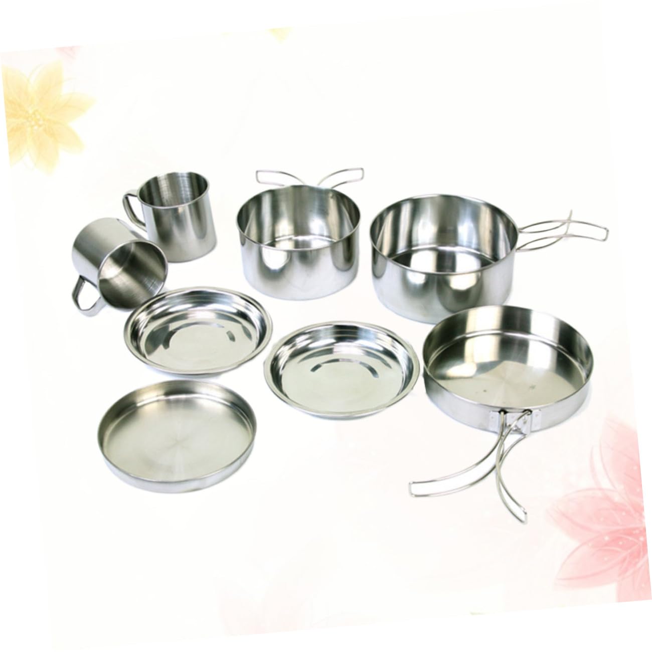 Hemobllo 8pcs Ensemble de Casseroles de Pique en Acier Inoxydable Bol Assiette Tasse pour Randonnée Camping Chasse | Poignée Pliable, Poignée Isolante Thermique, Format Compact pour Randonnée et Barbecue