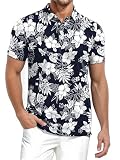 SWTJIC Men's Golf Shirt Funny Floral Hawaiian Polos Quick Dry Moisture Wicking Short Sleeve Outfits Navy Blue 2XL