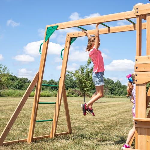 Backyard Discovery Montpelier Cedar Wood Swing Set, Wave Slide, Clubhouse, Monkey Bars, Picnic Area, Snack Bar, Belt Swings, Trapeze, Balcony, Playhouse, Working Door, Ladder, Outdoor Playset - image 7