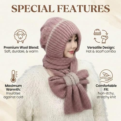 Image of Kraptick Women's Winter Cap and Scarf Set - Thick Fleece Lined Knitted Beanie Hat and Neck Warmer Muffler for Ladies, Stretchable & Soft Woolen Snow Proof for Extreme Cold -5