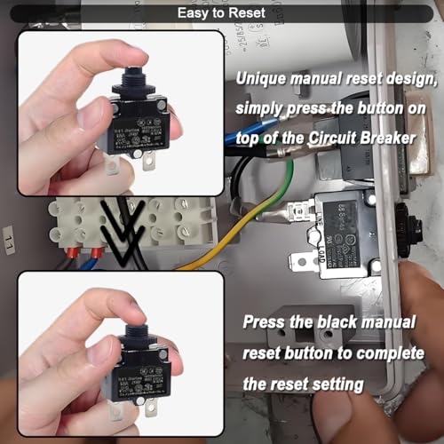 ZHUROUPU Thermoschalter Reset, Manueller Reset Schutzschalter 5A 10A 15A 20A 30A 125/250V AC 65V DC, Druckknopf Überstromschutz Auto Trip Rücksetzbar mit Schnellanschlussklemmen (5 Stück)