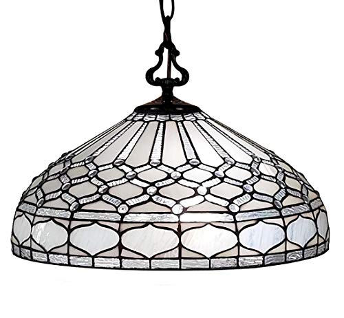 Amora Lighting Tiffany Style Hanging Pendant Lamp 18" Wide Stained Glass White Mahogany Antique Vintage Light Decor Restaurant Game Living Dining Room Kitchen Gift AM221HL18B Amora Lighting Tiffany Style Hanging Pendant Lamp 18" Wide Stained Glass White Mahogany Antique Vintage Light Decor Restaurant Game Living Dining Room Kitchen Gift AM221HL18B