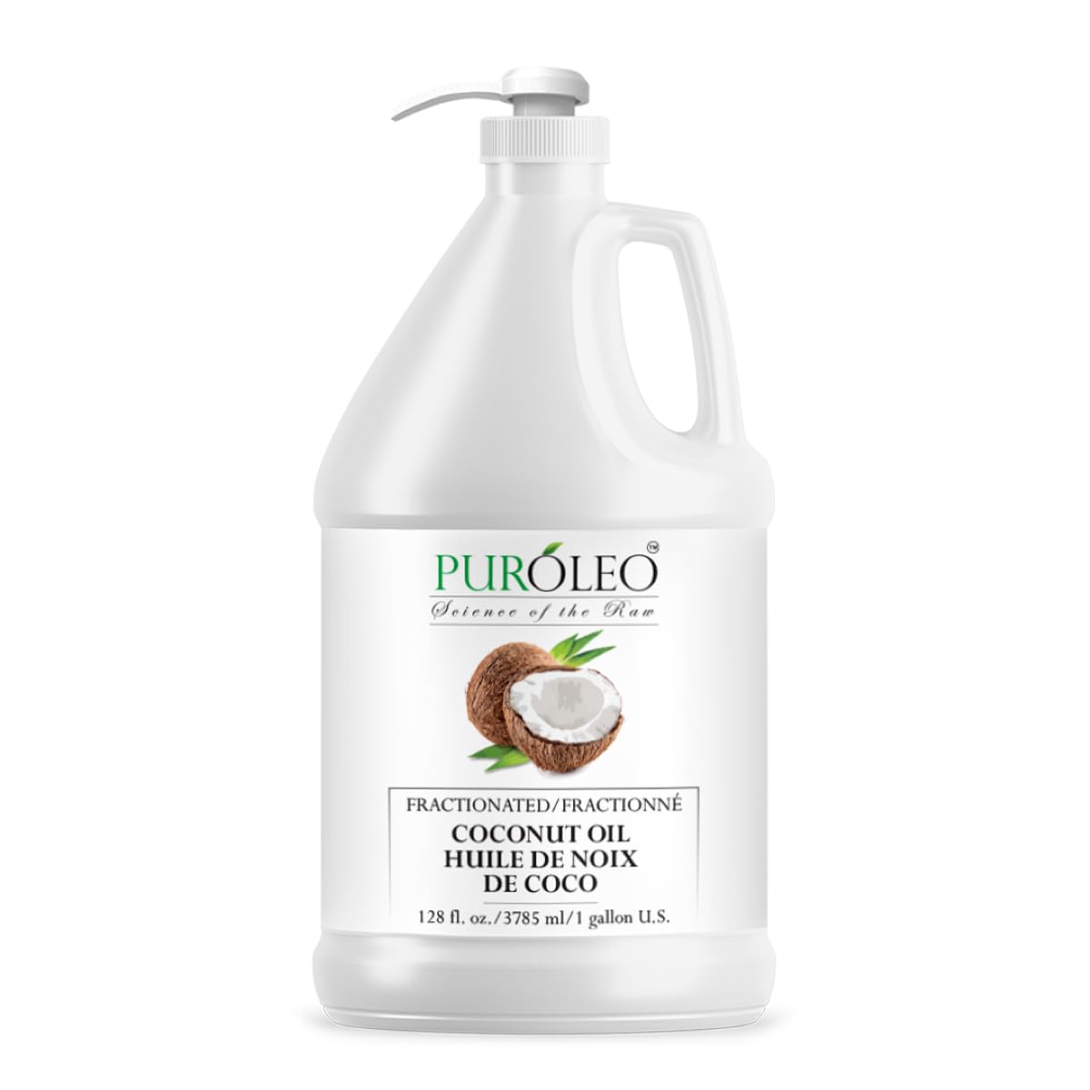 PUROLEO Fractionated Coconut Oil 128 Fl Oz/3784 ML (Packed In Canada) 100% Natural and Mild Odour Moisturizer & Carrier Oil | Hair Skin Body, Aromatherapy, Massage, Makeup Remover | huile de coco, huile massage