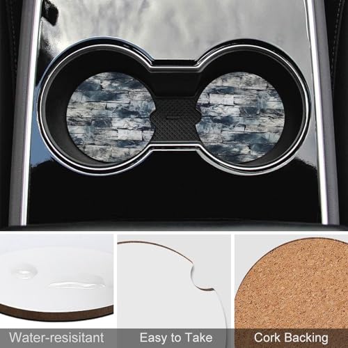 Portavasos para carro, madera, 2.6 pulg, blanco gris estilo, pack 2 miniatura 5