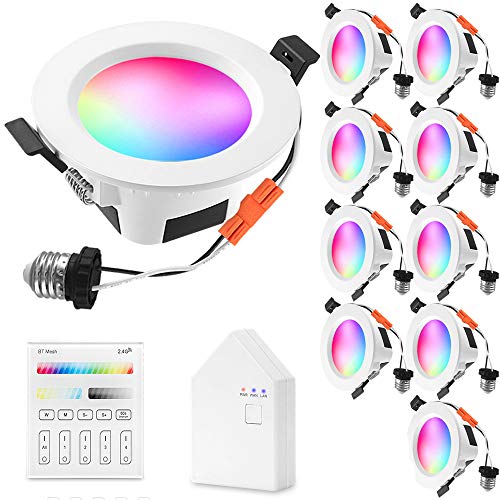Smart Recessed Lighting, 4 Inch 9W Bluetooth & WiFi Contorl LED Smart Downlight RGBWC with Panel Switch & Smart Bridge, Dimmable Ceiling Lights Compatible with Alexa/Google Assistant,10 Pack
