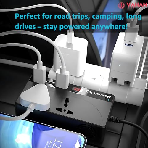 Image of 200W Car Power Inverter | 12V DC to 220V AC Converter for Cars | 2 AC Outlets, USB & Type-C PD Fast Charging | QC 3.0 | LED Display | Portable Adapter for Travel, Laptop, Phone