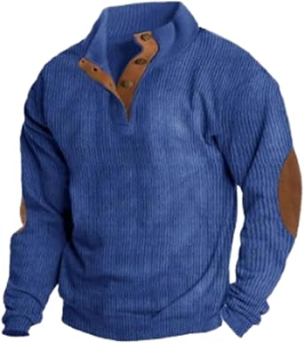 Corduroy Shirts Mens Sweatshirt Button Collar Pullover Western Long Sleeve Sweatshirts Lightweight Soft Warm Tops