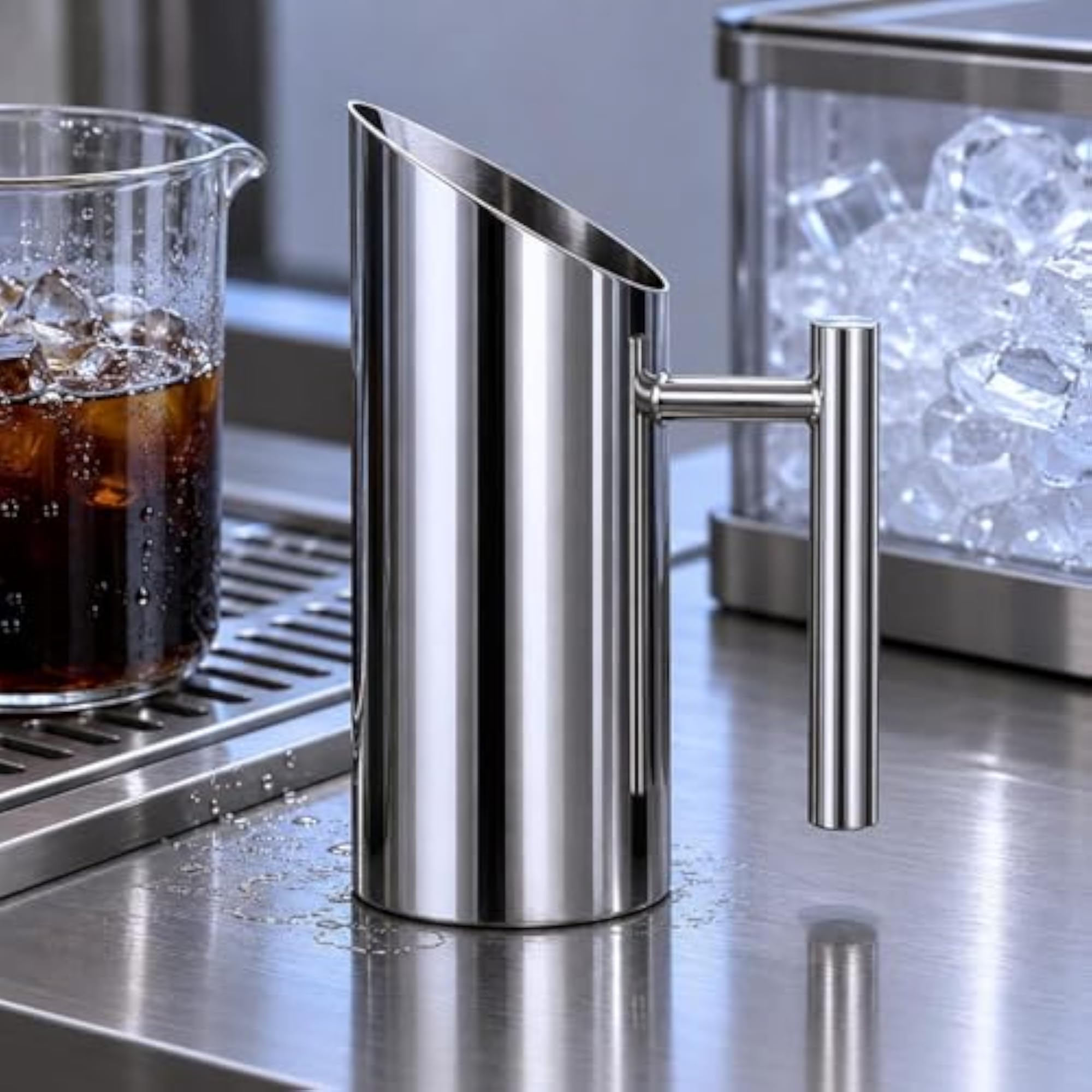 Polished Finish Stainless Steel Cold Drink Pitcher, 1.0L