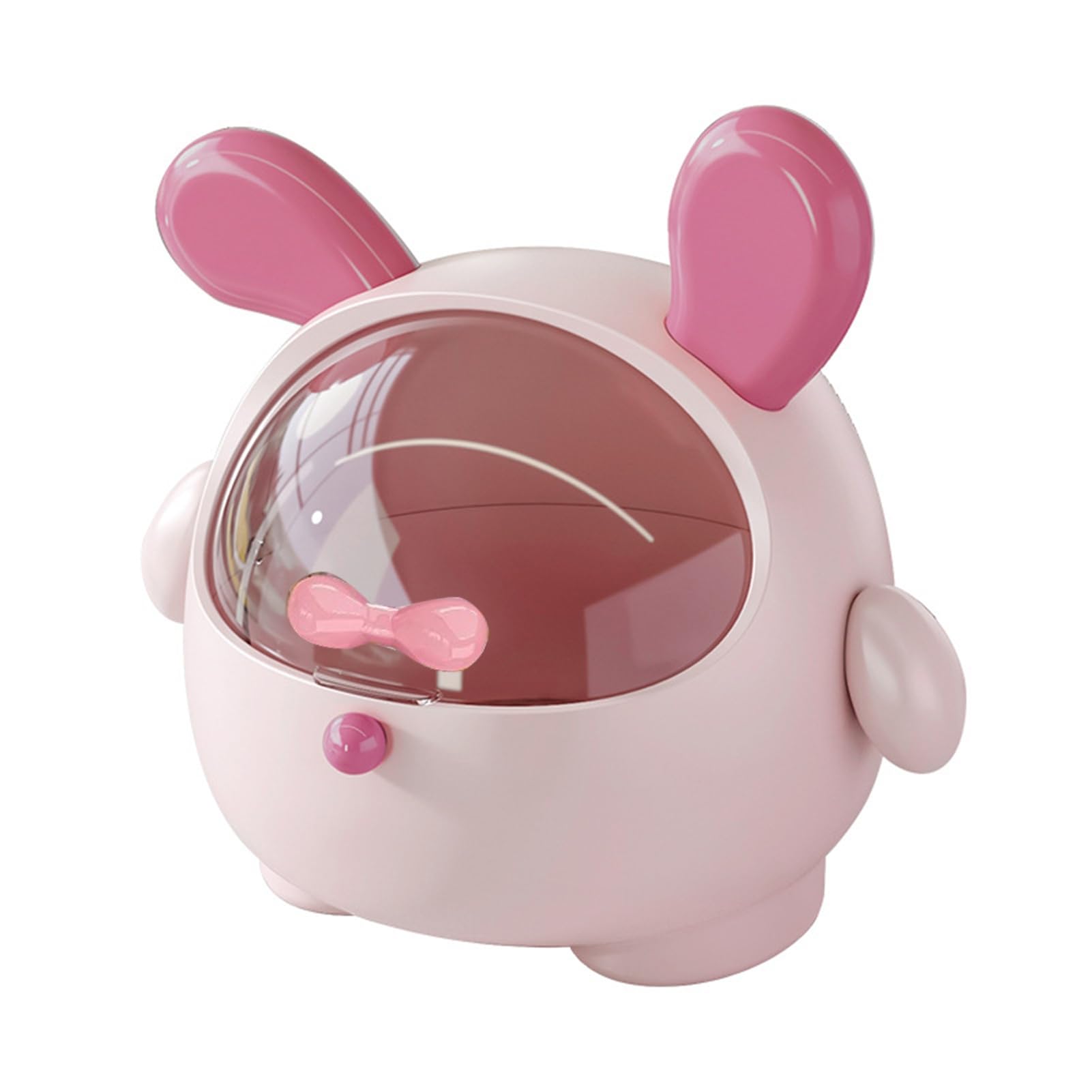 Glifora Storage Box with Transparent Sliding Cover - Organiser with Cute Cartoon Ear Design, Tidy Box for Desktop Organisation and Snacks