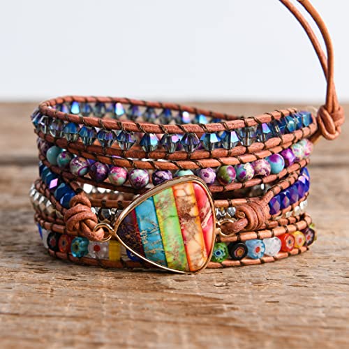 Image of YGLINE Boho Handmade Wrap Leather Tube Crystal Stone Bracelet for Women