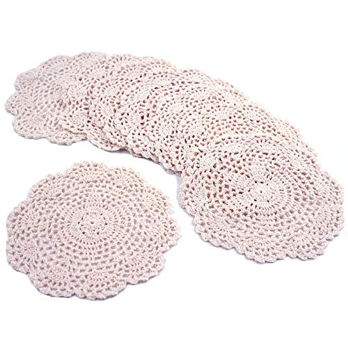 Phantomon 8 Inch Doilies Crochet Round Lace Doily Handmade Placemats 100% Cotton Crocheted Coasters, Flower Design, Pack Of 8 (Beige) #TOP7