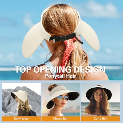 Image of Venzina UPF 50+ Sun Visor Hat for Women Ultra Wide Brim Outdoor Sun Hat UV Protection Hat Blackout Liner Design Packable Travel Hiking Hat Adjustable Elastic Closure Fashion Beach Hat