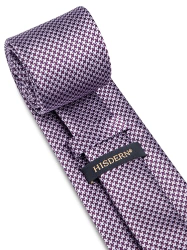 Image of HISDERN Ties for Men Solid Houndstooth Neckties Handkerchief Formal Business Tie & Pocket Square Set Wedding Party
