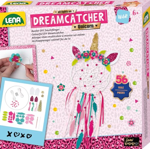 LENA 42701 Dreamcatcher Einhorn - Traumfänger Bastelset für Kinder ab 6 Jahren, Kreativ werden und Traumfänger basteln, Mit bunten Perlen… – Ansicht 1