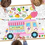 FANCY LAND Large Ice Cream Coloring Poster for Kids Huge Desserts Painting Tablecloth for Boys Girls Birthday Party Decors Gift Crafts 31.5 x 43.3 Inches, White