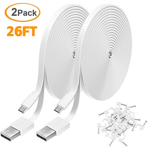 2 Pack 26FT Power Extension Cable for WyzeCam,WyzeCam Pan,KasaCam Indoor,NestCam Indoor,Yi Camera, Blink,Cloud