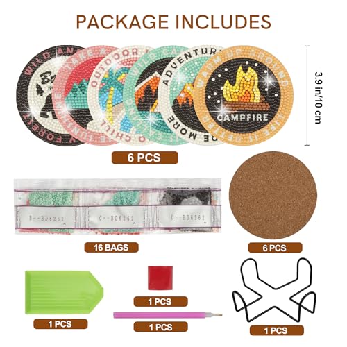 Temlum 6 Pcs Diamond Painting Coasters Kit with Holder - Image 2