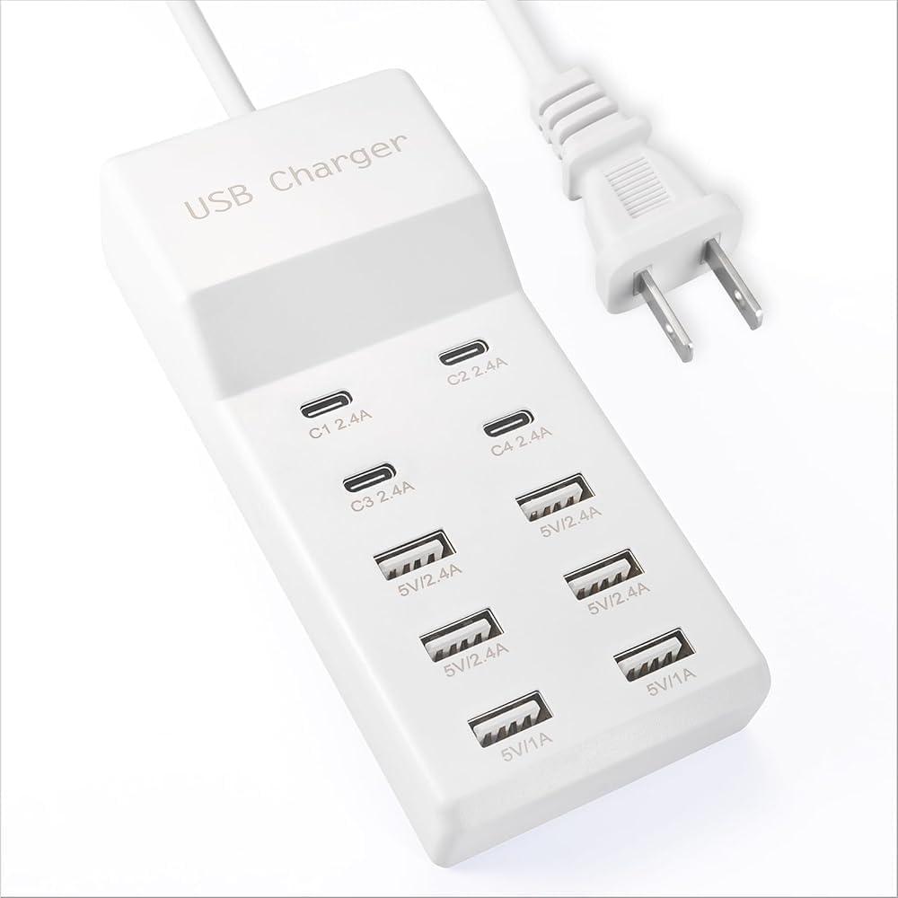 SIWMER 10-Port USB Charging Station: 6 USB-A & 4 USB-C Ports, 50W Auto-Detect Fast Charger for Phones, Tablets, Laptops