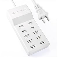 SIWMER 10-Port USB Charging Station: 6 USB-A & 4 USB-C Ports, 50W Auto-Detect Fast Charger for Phones, Tablets, Laptops