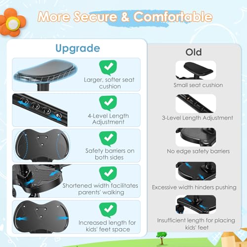 BugyKido Buggy Board mit Größerem Sitz, Trittbrett für Kinderwagen Universal für Kinder von 2-6 Jahren(25KG), passt auf 99% aller Kinderwagen, einfache Installation, für Familien mit zwei Kindern