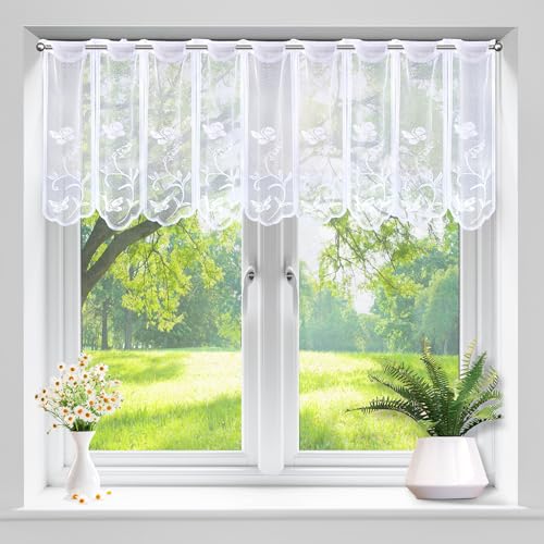 Heveer Rideau Brise-Bise Semi-Transparents Rideaux Cuisine avec œillets Rideaux pour Petites Fenêtres Chambre Cuisine Bistrot 45 * 144cm(BxL)