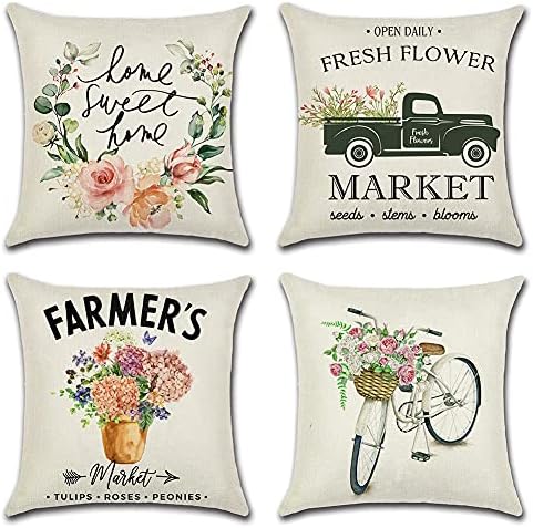 Artscope Set of 4 Decorative Cushion Covers 45x45cm, Tropical Plants Waterproof Throw Pillow Covers, Perfect to Outdoor Patio Garden Bench Living Room Sofa Farmhouse Decor