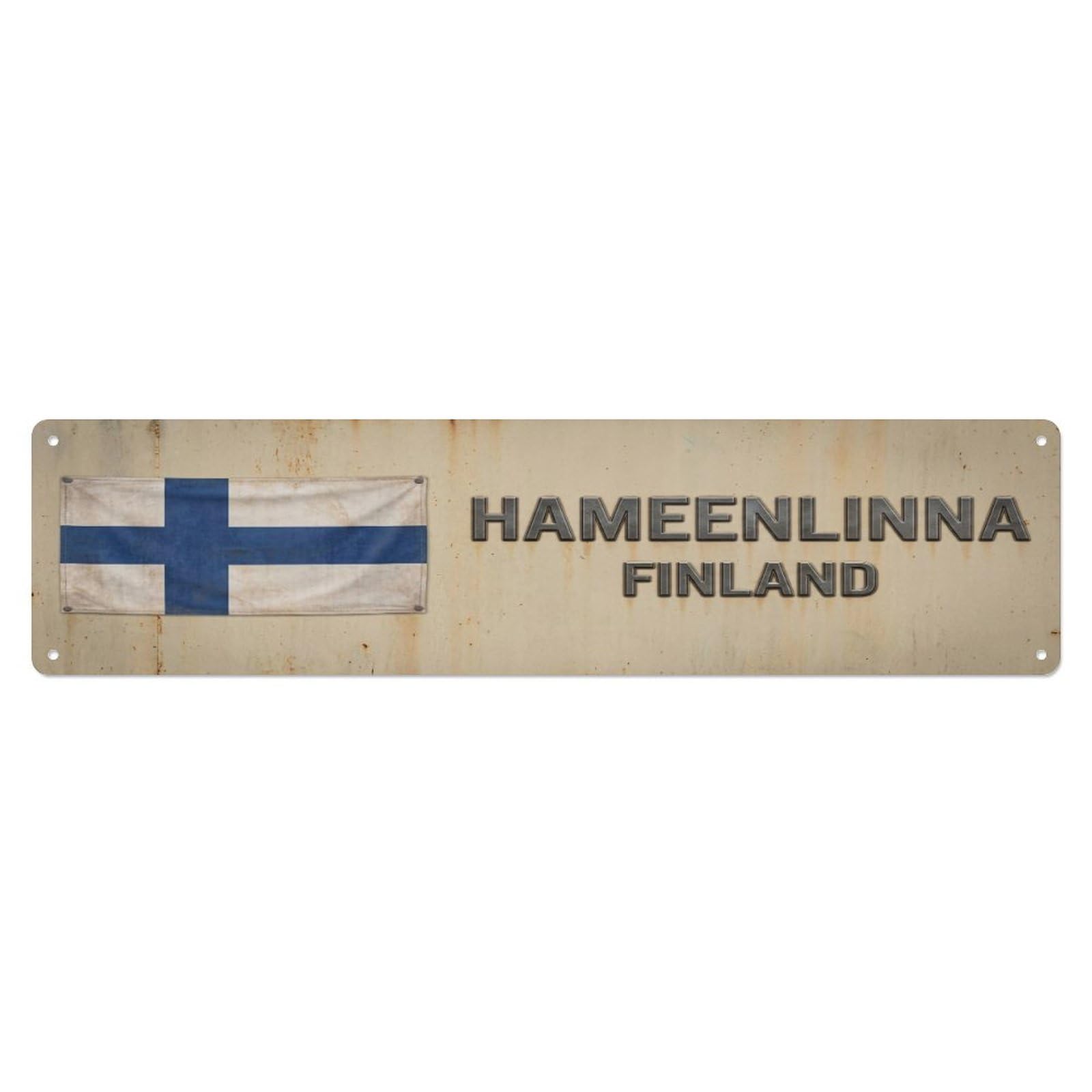 Metal Tin Sign Vintage Hameenlinna Finland Flag Decor Rustic Travel