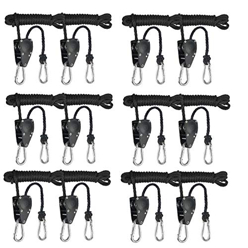 iPower 6-Pack 1/4 Inch 8-Feet Long Adjustable Heavy Duty Rope Clip Hanger, Reinforced Metal Internal Gears,300lb Capacity