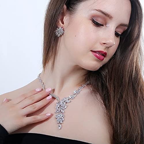 Conjuntos de joyas para novias con collar de zirconia cúbica pavimentada y flores 3