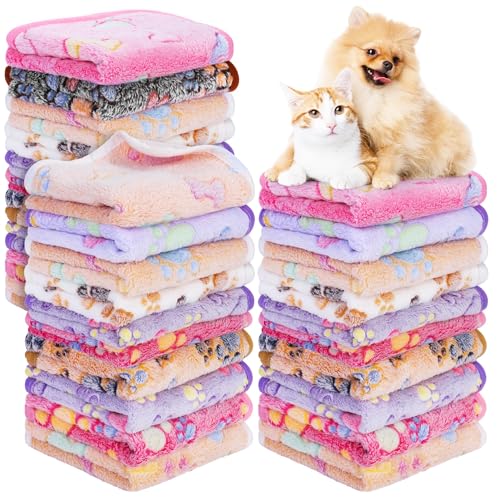 MCEAST 30 Pieces Fluffy Dog Cat Blanket with Paw Print