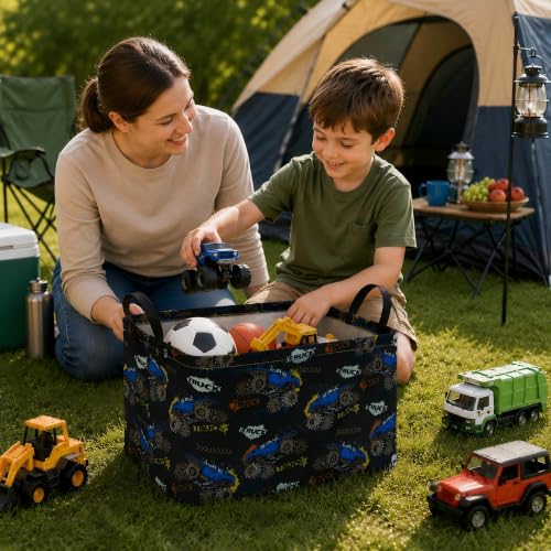 Image of Rectangular Monster Truck Storage Basket for Boys, Basket Trucks Toy Storage Bin with Handles, Collapsible Organizer Basket for Kids Bedroom, Playroom and Clothes Storage