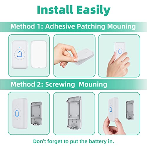 Wireless Doorbell with 2 Receivers IP66 Waterproof 1000ft Range Door Bell for Classroom Teachers with 66 Ringtones 7 Levels Volume 115dB and LED Flash Memory Function Doorbell Chime for Home Playhouse by LetsWill - Used condition - Image 6