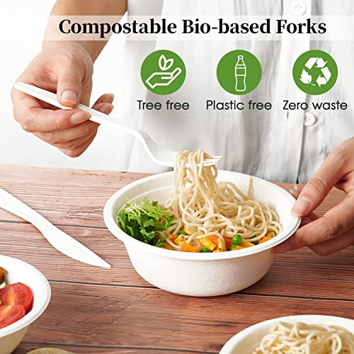 Ecolipak 150 Pcs 100% Compostable Forks, 7" Large Size Biodegradable Disposable Cutlery Forks, Heavy Duty Bio-Based Cpla Forks For Party, Bbq, Picnic #TOP5