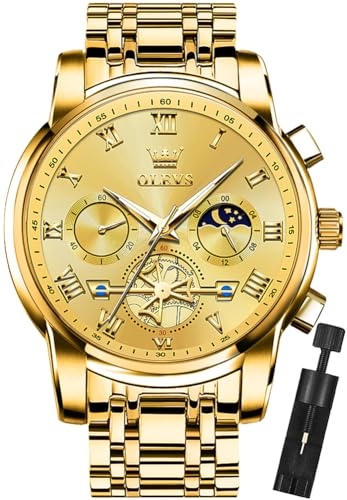 Image of OLEVS Mens Watches Business Large Numer Easy to Read Quartz Watch Stainless Steel Waterproof Luminous Date Casual Male Watch