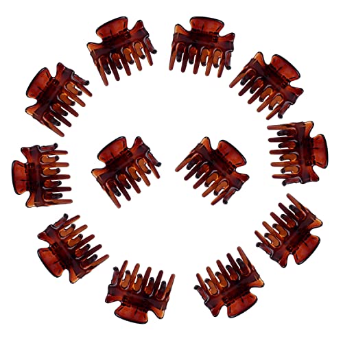 Lot de 12 petites pinces à cheveux, 3 cm x 2 cm, marron, mini pinces à cheveux en plastique pour femmes et filles
