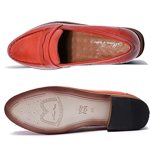 Image of Mona flying Women's Classy Leather Penny Loafer Dress Casual Slip on Flat Office Work Shoes for Ladies