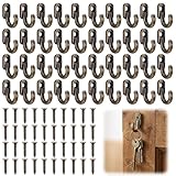 XLIUAX 40 Stück Mini Haken zum Schrauben Bronze, Kleine Garderobenhaken mit 40 Schrauben Antik Schlüsselhaken für Schmuck Handtücher Bad Küche, 16x13mm