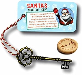 KateCreate Santa's Claus Magic Key with poem and Wooden Santa's Lost Button - Father Christmas Eve Tradition No Chimney Handmade Children's Christmas Eve Box Fillers (Blue Tag)