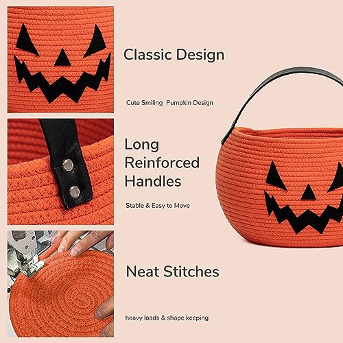 Image of Goodpick Pumpkin Basket for Halloween, Trick or Treat Bucket, Orange