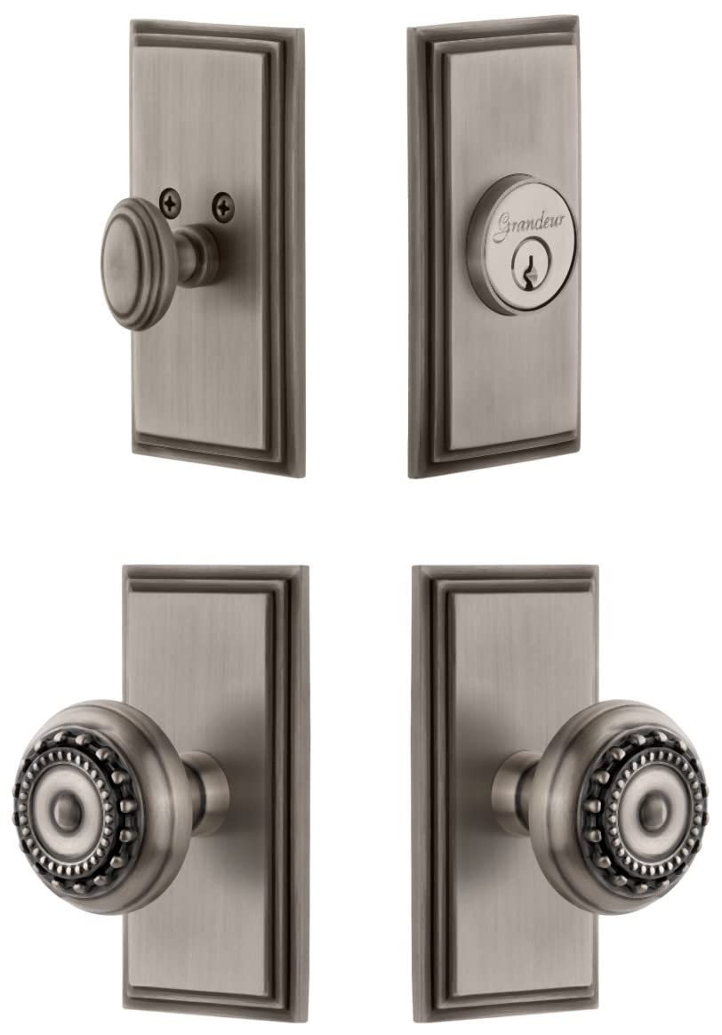 Grandeur 826946 Grandeur CARPAR_SP_ESET_234 Carre Solid Brass Single Cylinder Keyed Entry Knobset and Deadbolt Combo Pack with Parthenon Knob and 2-3/4" Backset