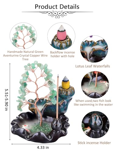 Jovivi-Backflow-Incense-Burner-Ceramic-Incense-Waterfall-Natural-Green-Aventurine-Healing-Crystal-Money-Tree-Incense-Holder-for-Wealth-Good-Luck-Yoga-Meditation-Home-Decor